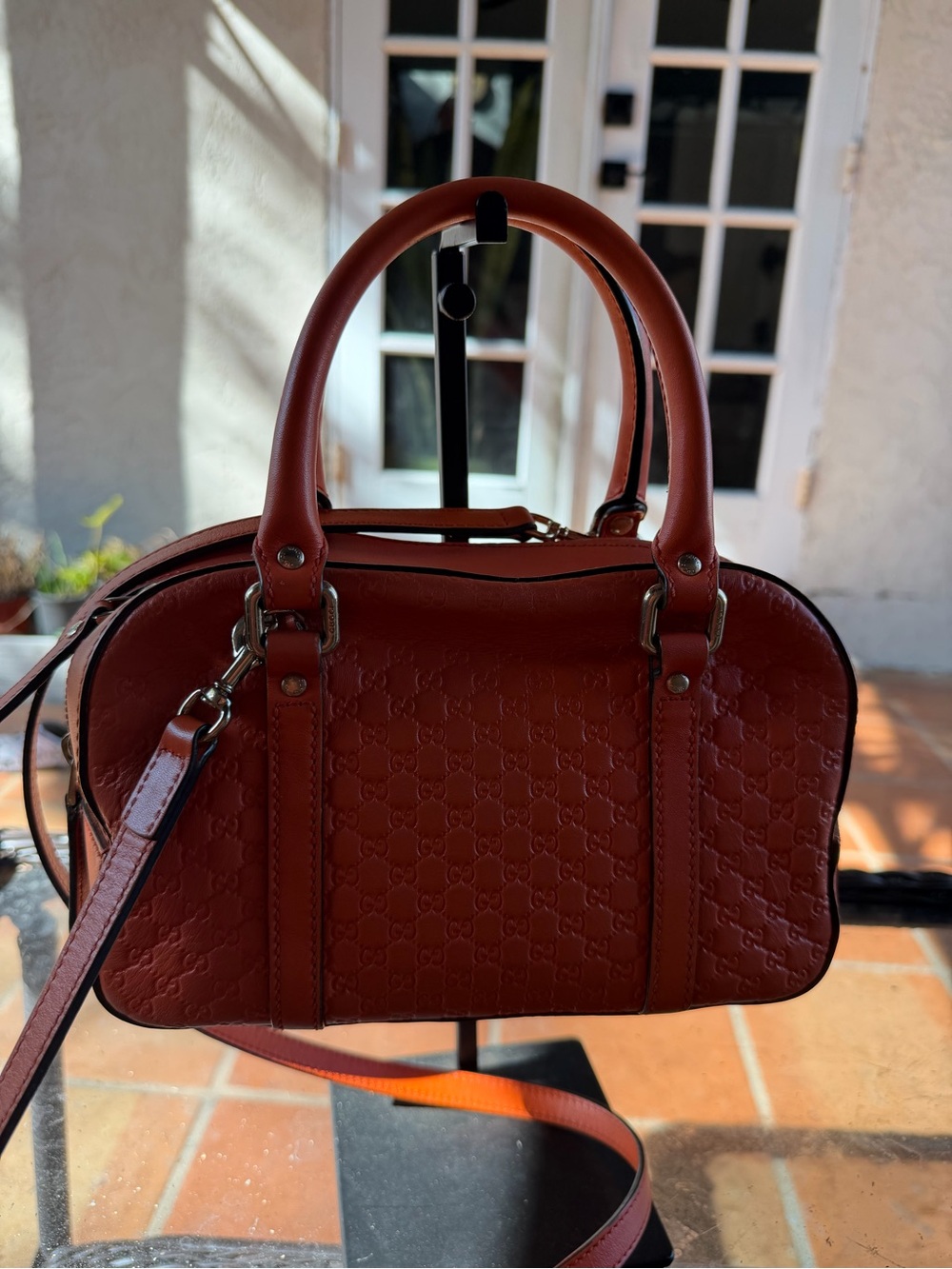 Gucci Orange Embossed Leather Satchel with Top Handles - Picture 3 of 15